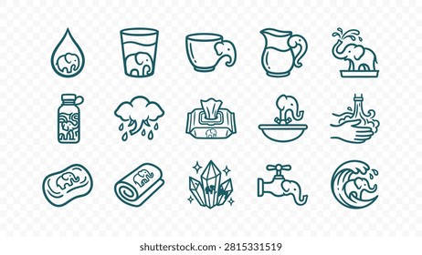 doodle handmade ink scribble flat line art vector illustration icon bundle set calligraphy drawing design hygiene wash soap water hand sink fresh clean sanitary droplets