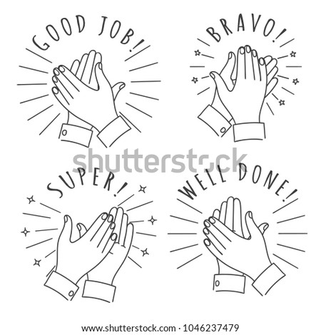 Doodle hands claps. Hand drawn applauding clapping hands isolated on white background, winner applause sketch vector illustration