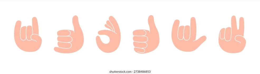 Doodle hands gestures silhouette. Hand signs for pointing finger, holding, pinch, punching fist and waving hand gesture. Minimal vector 10 eps.