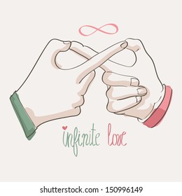 Doodle hands making infinity symbol. Infinite love. 