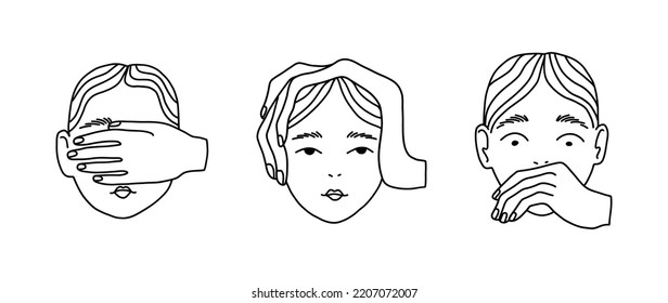 Doodle Hands Preventing People Seeing Hearing Stock Vector (Royalty ...