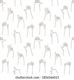 Doodle hands seamless pattern. Image of gestures. Vector stock illustration isolated on white background.