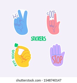 Doodle hands set. Stickers. Flat design. Eps 10.