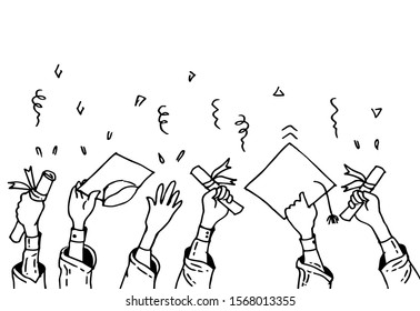 doodle hands up, Hands clapping. applause gestures. succes, congratulation graduation. vector illustration