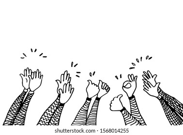 doodle hands up, Hands clapping. applause gestures. congratulation business. vector illustration