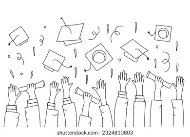doodle hands up, Hands clapping. applause gestures. succes, congratulation graduation. vector illustration
