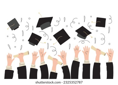 doodle hands up, Hands clapping. applause gestures. succes, congratulation graduation. vector illustration