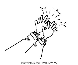 Doodle hands up, Hands clapping. applause gestures. congratulation business. vector illustration