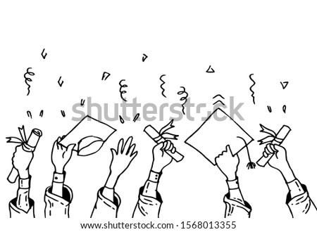 doodle hands up, Hands clapping. applause gestures. succes, congratulation graduation. vector illustration