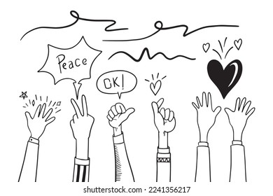 Doodle da la mano arriba. palmando las manos. Concepto de caridad y donación. Dar y compartir tu amor con la gente