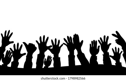 doodle hands up. Raised hands silhouette. black on white background. vector illustration