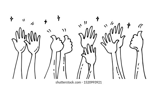 doodle of hands up,Hands clapping. applause gestures. congratulation business. vector illustration