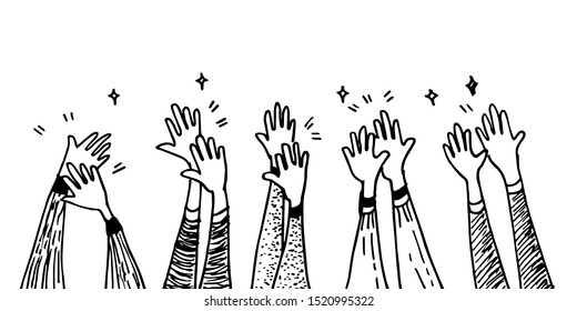 doodle of hands up,Hands clapping. applause gestures. congratulation business. vector illustration