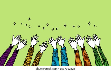 doodle of hands up,Hands clapping. applause gestures. congratulation business. vector illustration