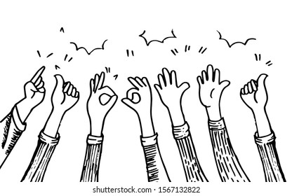 doodle hands up,Hands clapping. applause gestures. congratulation business. vector illustration