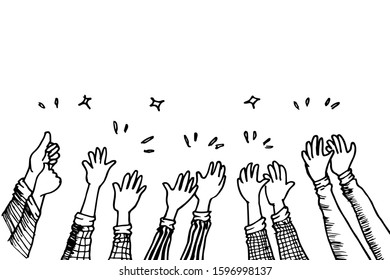 doodle hands up,Hands clapping. applause gestures. congratulation business. vector illustration