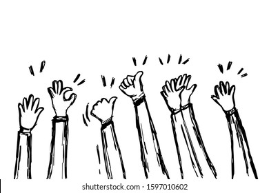 doodle hands up,Hands clapping. applause gestures. congratulation business. vector illustration