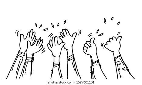 doodle hands up,Hands clapping. applause gestures. congratulation business. vector illustration