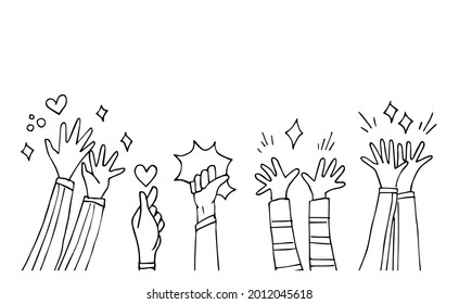 doodle hands up,Hands clapping. applause gestures. congratulation business. vector illustration