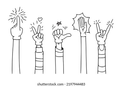 el garabato da la mano, las manos aplaudiendo. gestos de aplausos. negocio de felicitaciones. ilustración vectorial