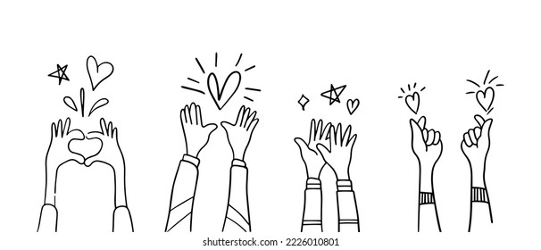 el garabato da la mano, las manos aplaudiendo. gestos de aplausos. negocio de felicitaciones. ilustración vectorial