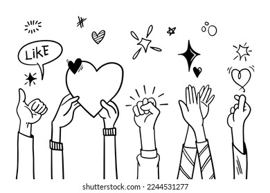 doodle hands up,Hands clapping. applause gestures. congratulation business. vector illustration