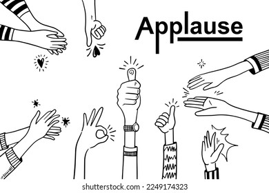 el garabato da la mano, las manos aplaudiendo. gestos de aplausos. negocio de felicitaciones. ilustración vectorial