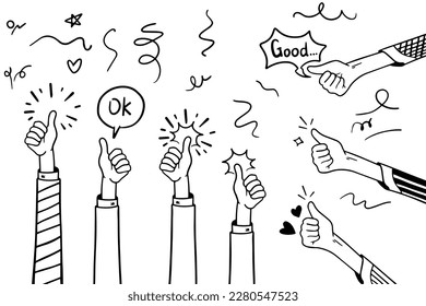 el garabato da la mano, las manos aplaudiendo. gestos de aplausos. negocio de felicitaciones. ilustración vectorial