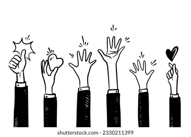 doodle hands up,Hands clapping. applause gestures. clapping. vector illustration