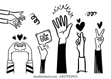 doodle hands up,Hands clapping. applause gestures. congratulation business. vector illustration