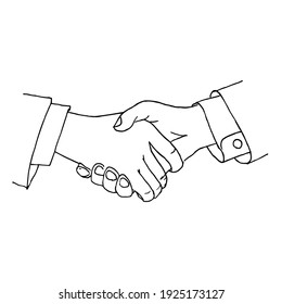 Doodle handshake on white background.Vector illustration can be used for thematic business novels, magazines, and textiles.