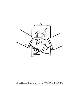 Doodle Handshake Over Chart for Collaborative Success and Business Growth
