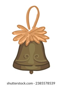 Doodle of hanging bell. Cartoon clipart of jingle handbell Christmas decoration. Contemporary vector illustration isolated on white background.