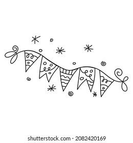 Doodle hanging holiday flags, winter Christmas design element
