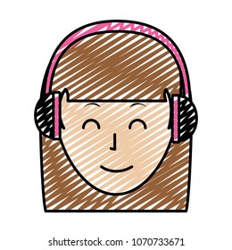 doodle happy avatar woman with headphones and hairstyle