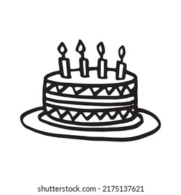 Doodle happy birthday cake. Vector illustration