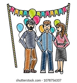 doodle happy birthday party celebration with people
