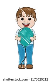doodle happy boy with nice balloon style