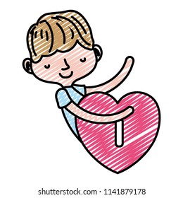 doodle happy boy sleeping with heart padlock