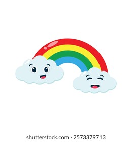 Doodle happy cloud with rainbow cartoon character