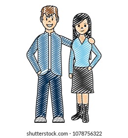 doodle happy couple together with casual clothes