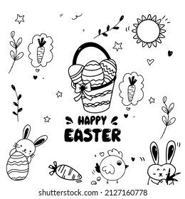Doodle Happy Easter banner. Trendy Easter design with typography