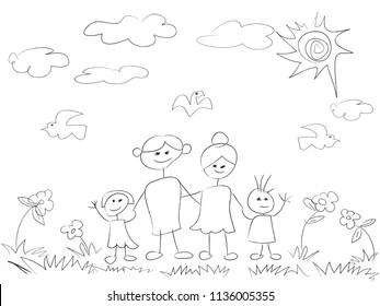 doodle happy family background
