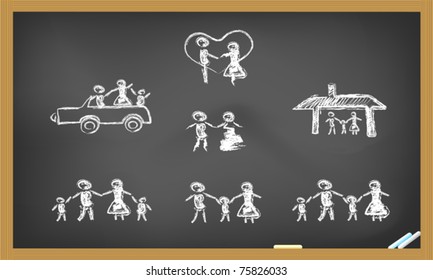 doodle happy family on blackboard