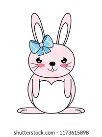 doodle happy female rabbit with ribbon bow