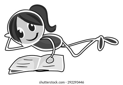 Doodle of happy girl reading a book