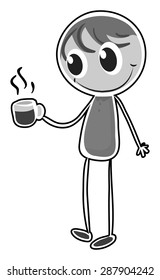 Doodle happy man carrying a coffee cup