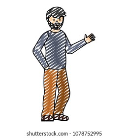 doodle happy man hairstyle with beard and clothes