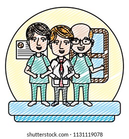 doodle happy men doctors with specialist uniform
