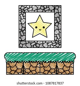 doodle happy star character inside crystal stone